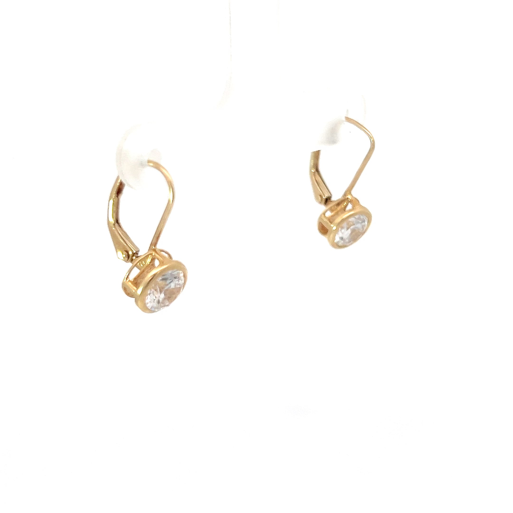14k Yellow Gold 2.00ct Round Cubic Zirconium Bezel Set Lever Back Drop Earrings