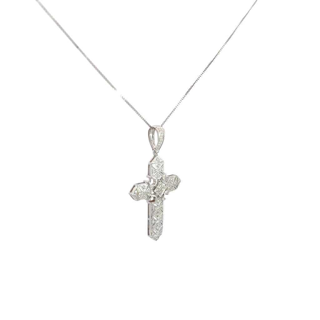 14k White Gold .25ct H SI1 Round Diamond Cross Necklace 4.60 gram