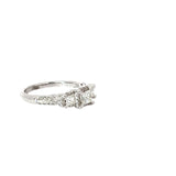 14K WHITE GOLD 1CT PRINCESS CUT PAST, PRESENT AND FUTURE 3 STONES WITH HALO AND PAVE SHANK RING