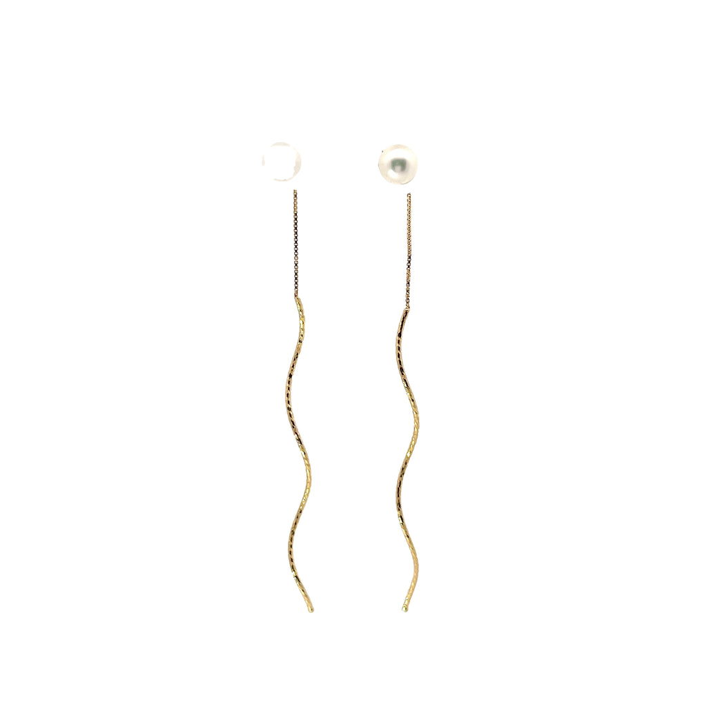 14k Yellow Gold 5.6 mm Fresh Water Pearl Threader Drop Earrings