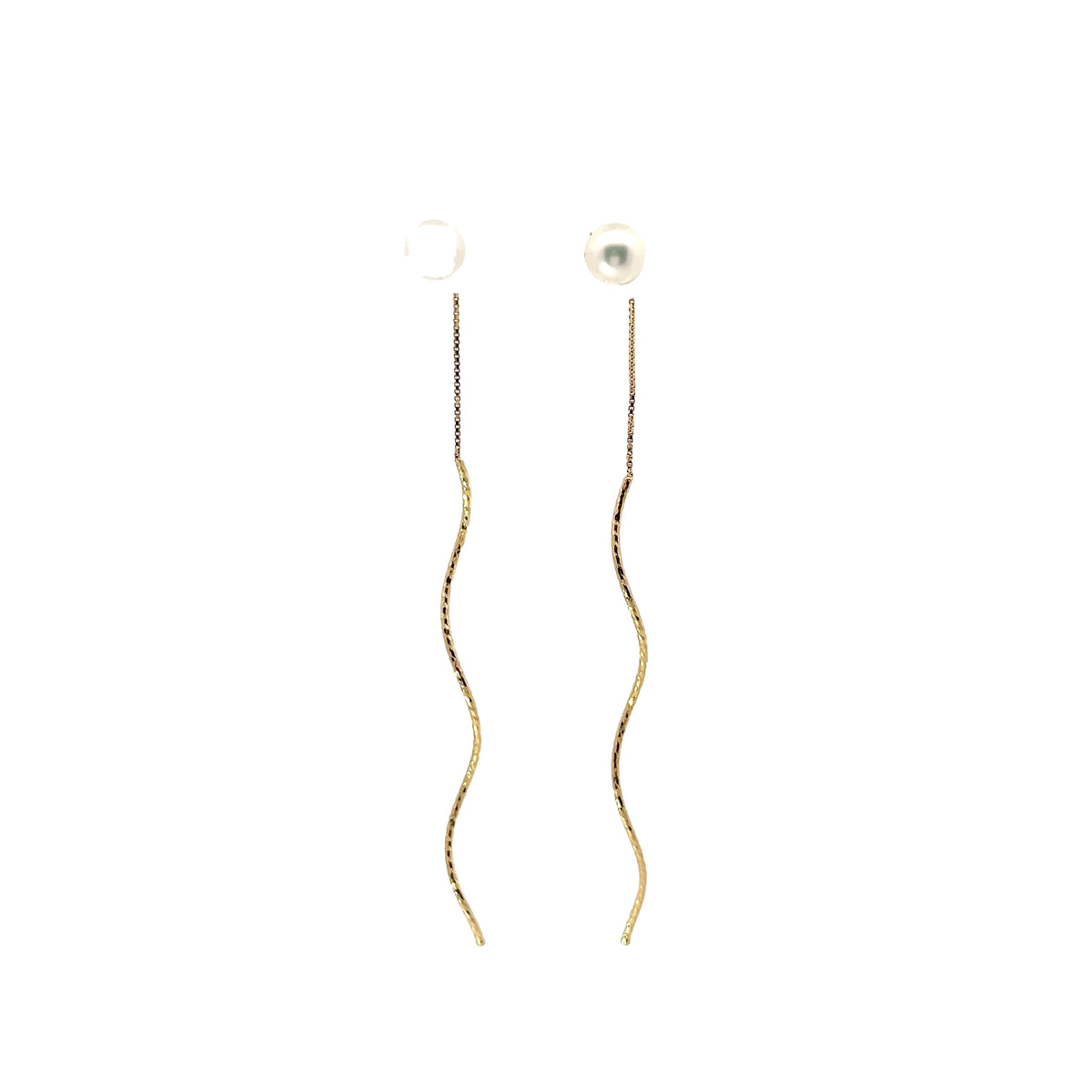 14K YELLOW GOLD  5.6 MM FRESH WATER PEARL THREADER DROP EARRING