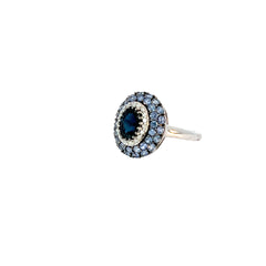 14k white gold 2.00ct Blue Sapphire and .15ct G VS2 Round Diamond ring