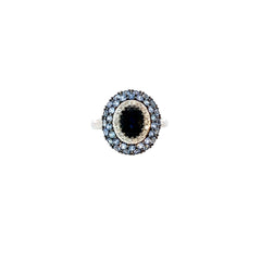 14k white gold 2.00ct Blue Sapphire and .15ct G VS2 Round Diamond ring