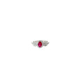 18k White Gold .55ct Oval AA Ruby and along the Band .66ct G VS2 Round Diamond Ring