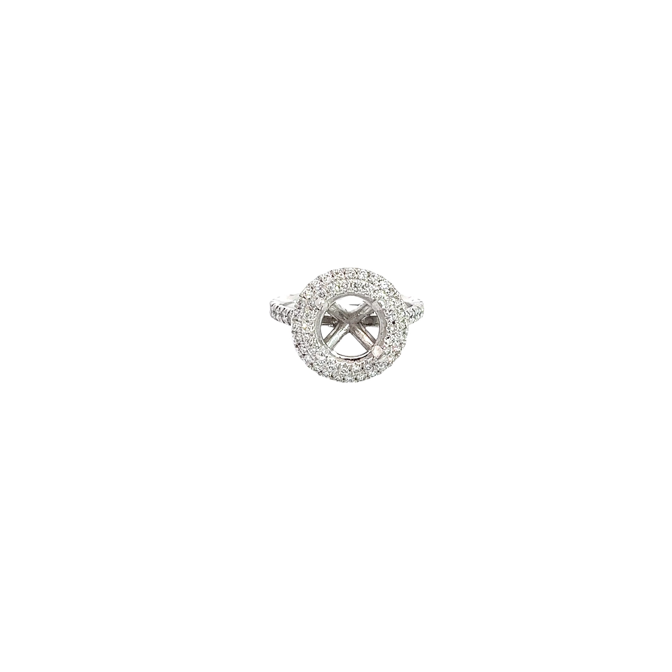 14k White Gold .75ct G VS2 Round Diamond Double Halo Semi-Mount Ring