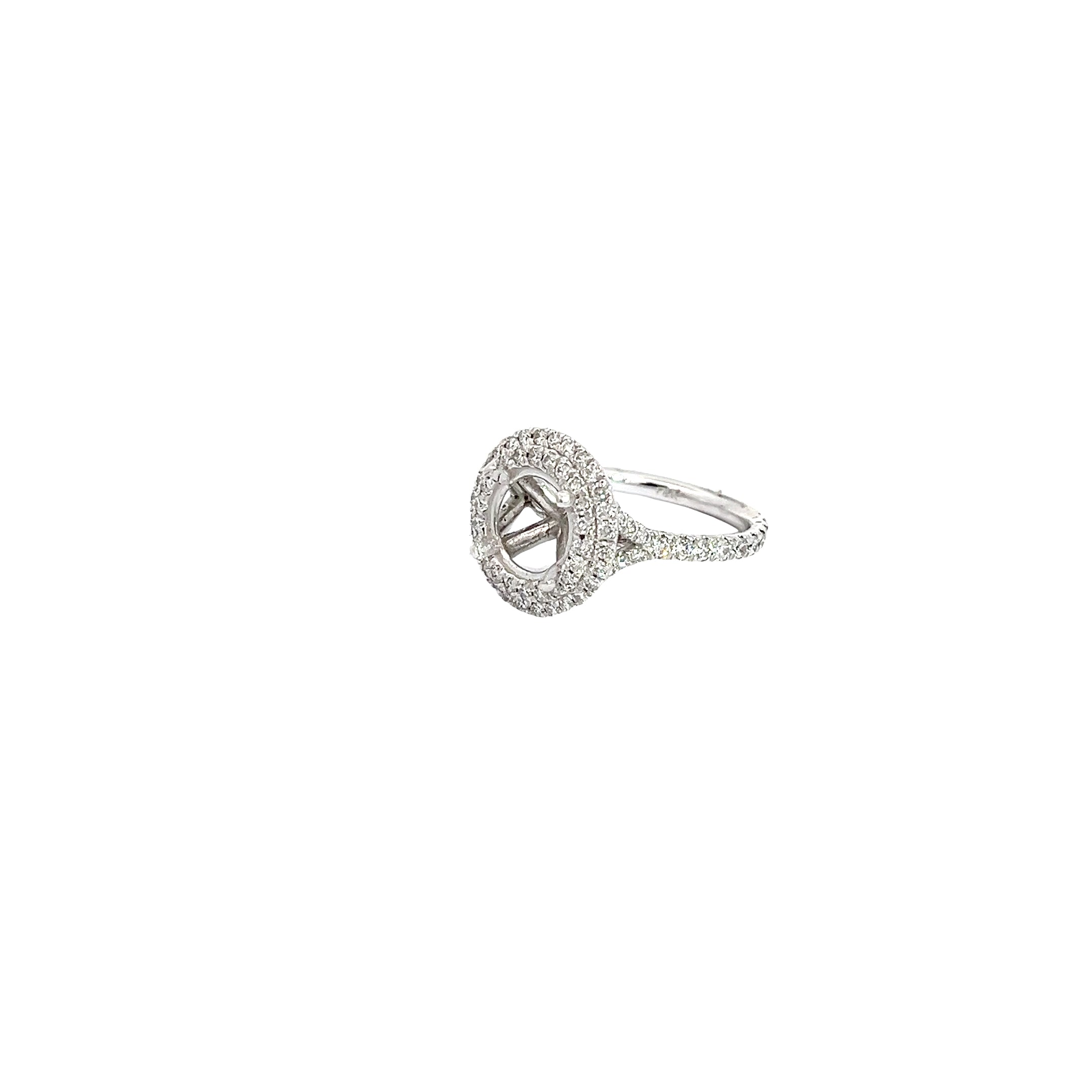 14k White Gold .75ct G VS2 Round Diamond Double Halo Semi-Mount Ring