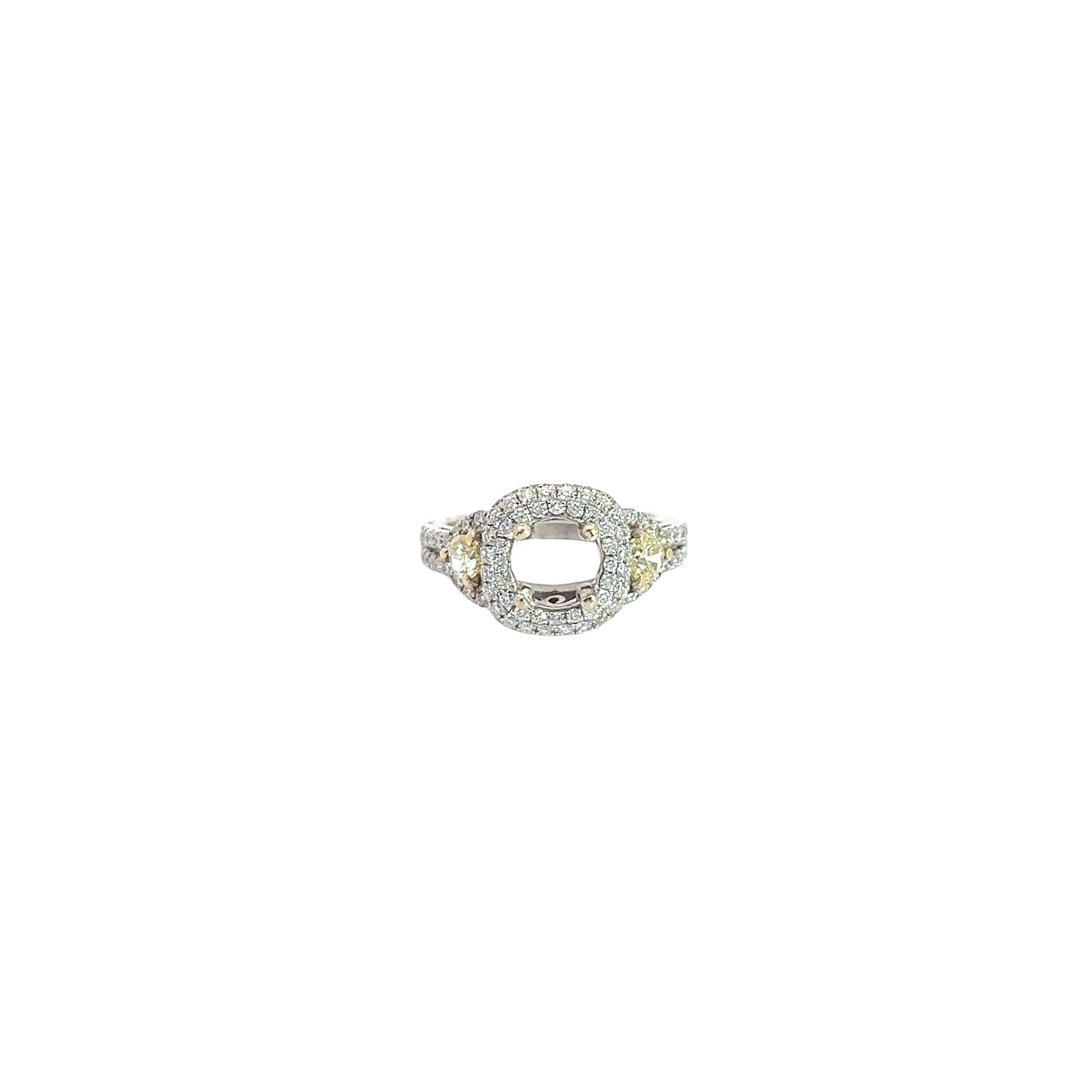 18k White Gold 1.00ct F VS2 Round diamond and .40ct (2) Trillion Yellow Diamond Semi Mount Ring