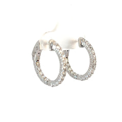 14k White Gold 1.00ct G VS2 Round Diamond Inside/Out Hoop Earrings 3/4"