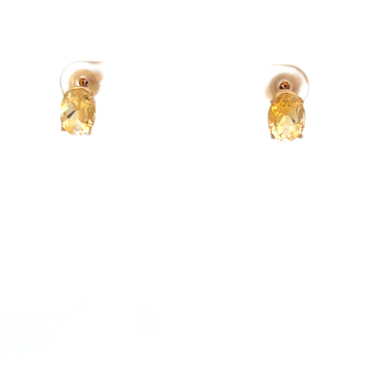 14k Yellow Gold 3.00ct Oval Citrine Stud Earrings 8x6"