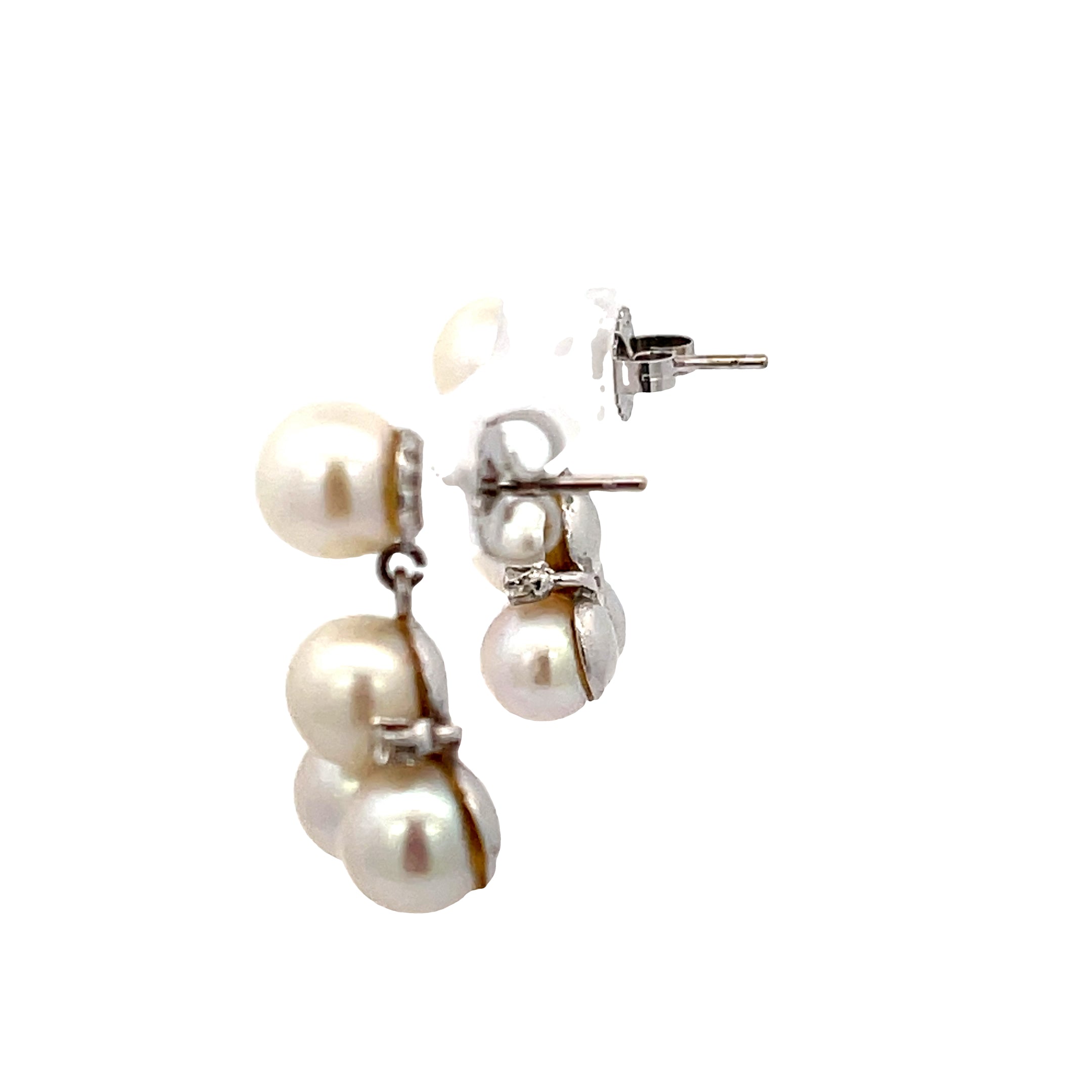 14k White Gold .18ct G SI1 Round Diamond and Fresh Water White 8MM Pearl Vintage Earrings