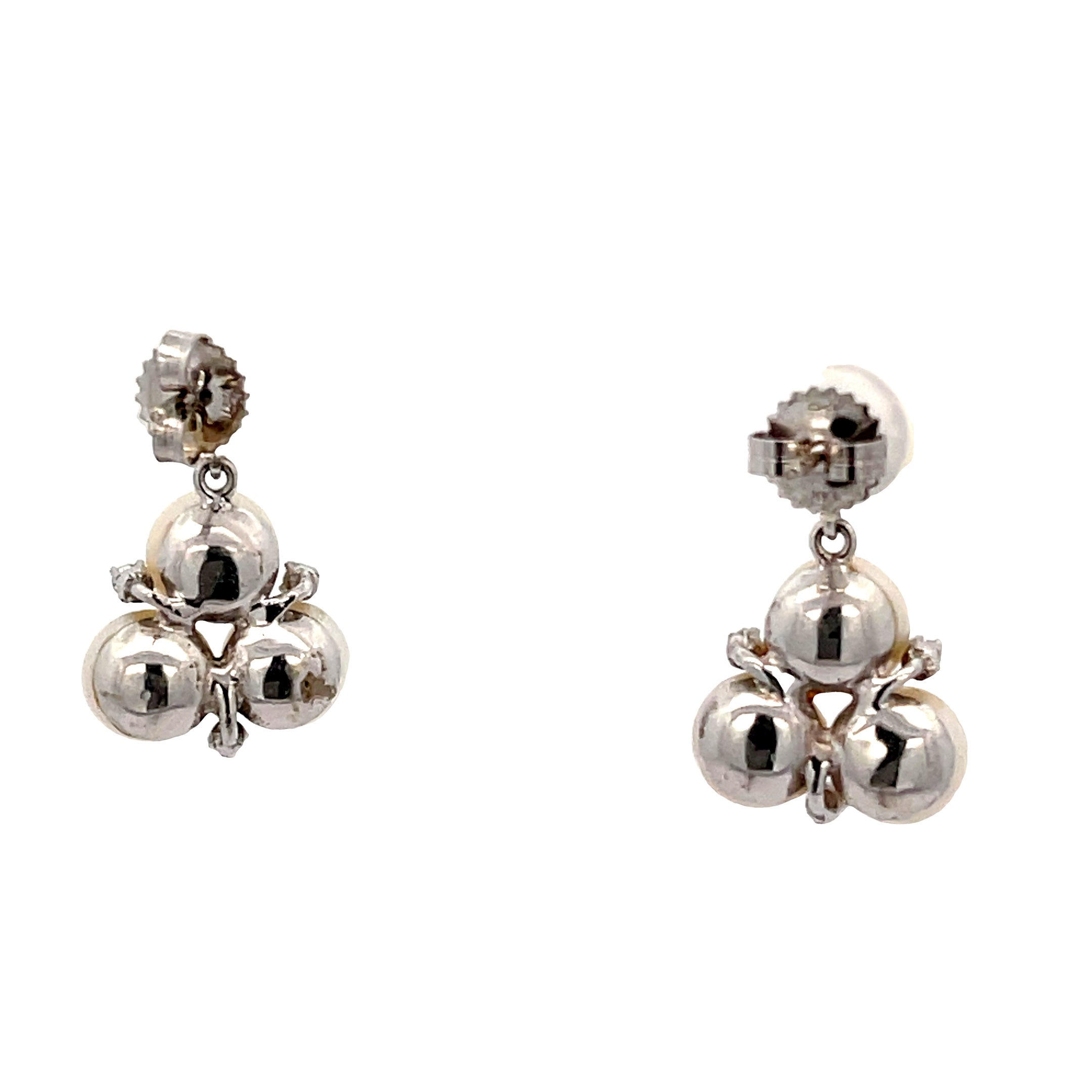 14k White Gold .18ct G SI1 Round Diamond and Fresh Water White 8MM Pearl Vintage Earrings