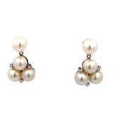 Ladies Vintage14k White Gold  8 MM Pearl and Diamond Earrings