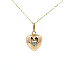 14k Yellow Gold .25ct G SI1 Antique Rose Cut Diamond Victorian Puffed Heart Pendant