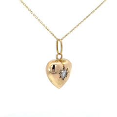 14k Yellow Gold .25ct G SI1 Antique Rose Cut Diamond Victorian Puffed Heart Pendant