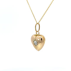 14k Yellow Gold .25ct G SI1 Antique Rose Cut Diamond Victorian Puffed Heart Pendant