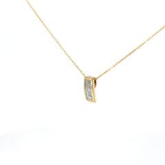 14k Yellow Gold .50ct E VS2 Invisible Set Princess Cut and Baguette Diamond Pendant