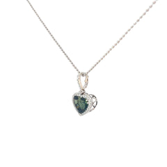 18k White Gold Heart-Shaped 7.89ct Green and Blue Sapphire .50ct FVS2 Diamond Necklace Certified By GIA #5231086105