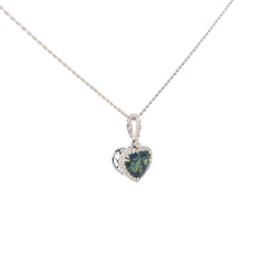 18k White Gold Heart-Shaped 7.89ct Green and Blue Sapphire .50ct FVS2 Diamond Necklace Certified By GIA #5231086105