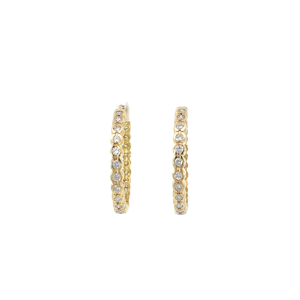 14k Yellow Gold 2.00ct F VS2 Half Bezel All The Way Around Hoops 12.5 Gram