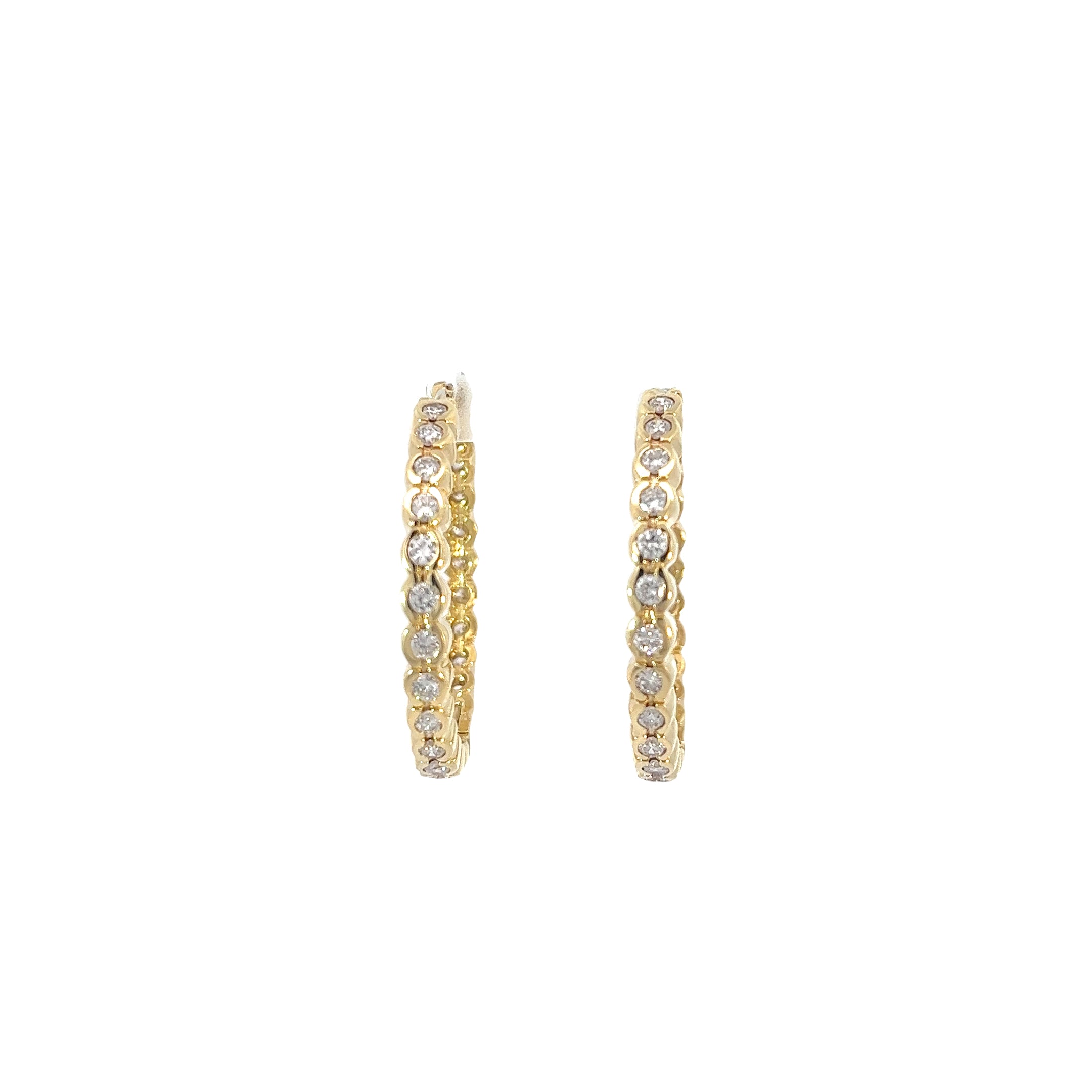 14k Yellow Gold 2.00ct F VS2 Half Bezel All The Way Around Hoops 12.5 Gram