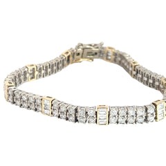 14k White Gold 5.00ct F VS2 Round Diamond /2.00ct F VS2 Channel Set Baguette Diamond Separator 2 Row Diamond Bracelet