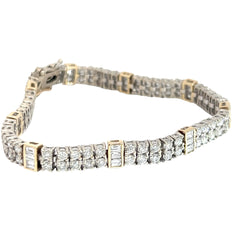 14k White Gold 5.00ct F VS2 Round Diamond /2.00ct F VS2 Channel Set Baguette Diamond Separator 2 Row Diamond Bracelet
