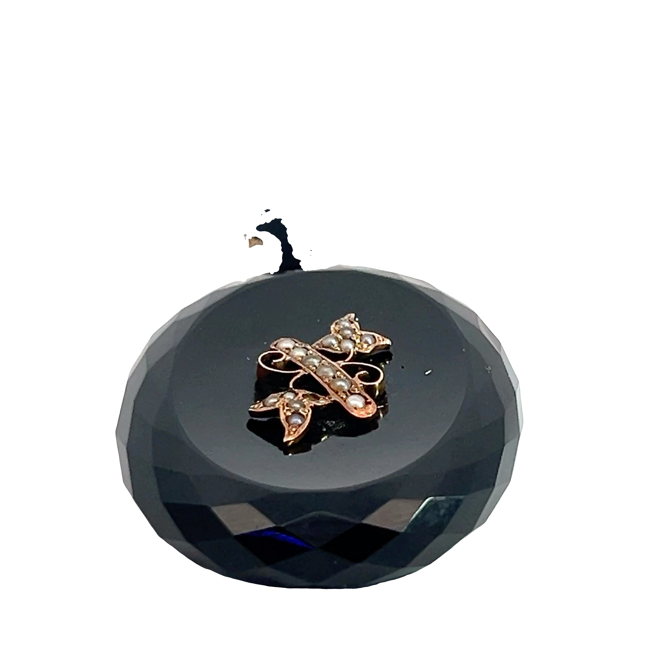 14k Rose Gold Onyx / Seed Pearl 1870's-1915 Vintage Victorian Mourning Picture Frame Pendant