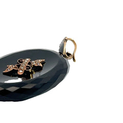 14k Rose Gold Onyx / Seed Pearl 1870's-1915 Vintage Victorian Mourning Picture Frame Pendant