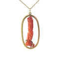 18k Yellow Gold  Vintage Red Carved Coral Brooch Pin and Pendant
