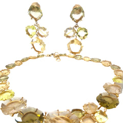 18k Yellow Gold .25ct G VS2 Round Diamond and Graduated Rutilated Quartz Necklace and Earring Set