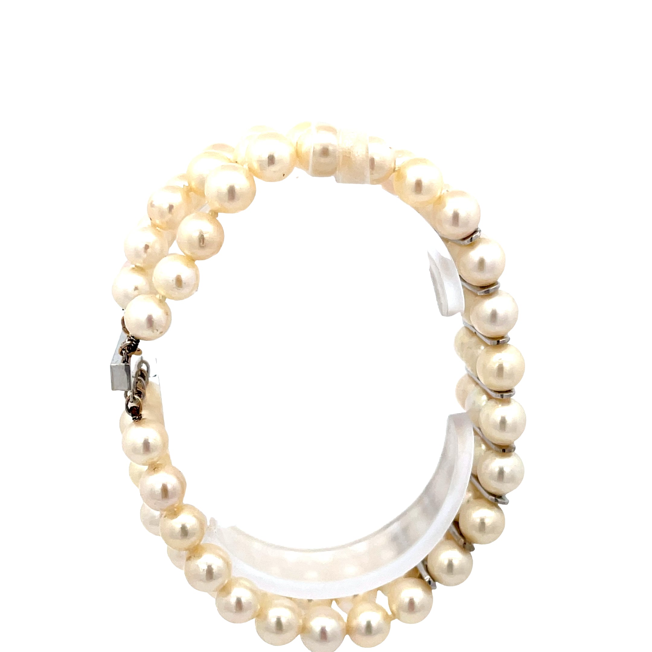 Vintage 18k White Gold Triple Strand .50ct F VS2 Round diamond and 6mm Fresh Water Pearl Bracelet