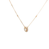 Ladies 14k rose gold diamond solitaire necklace with diamond halo