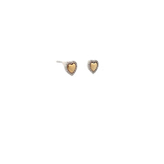 14k Two Tone .20ct G SI1 Round Diamond Puffed Heart Hallow Stud Earrings