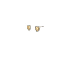 14k Two Tone .20ct G SI1 Round Diamond Puffed Heart Hallow Stud Earrings