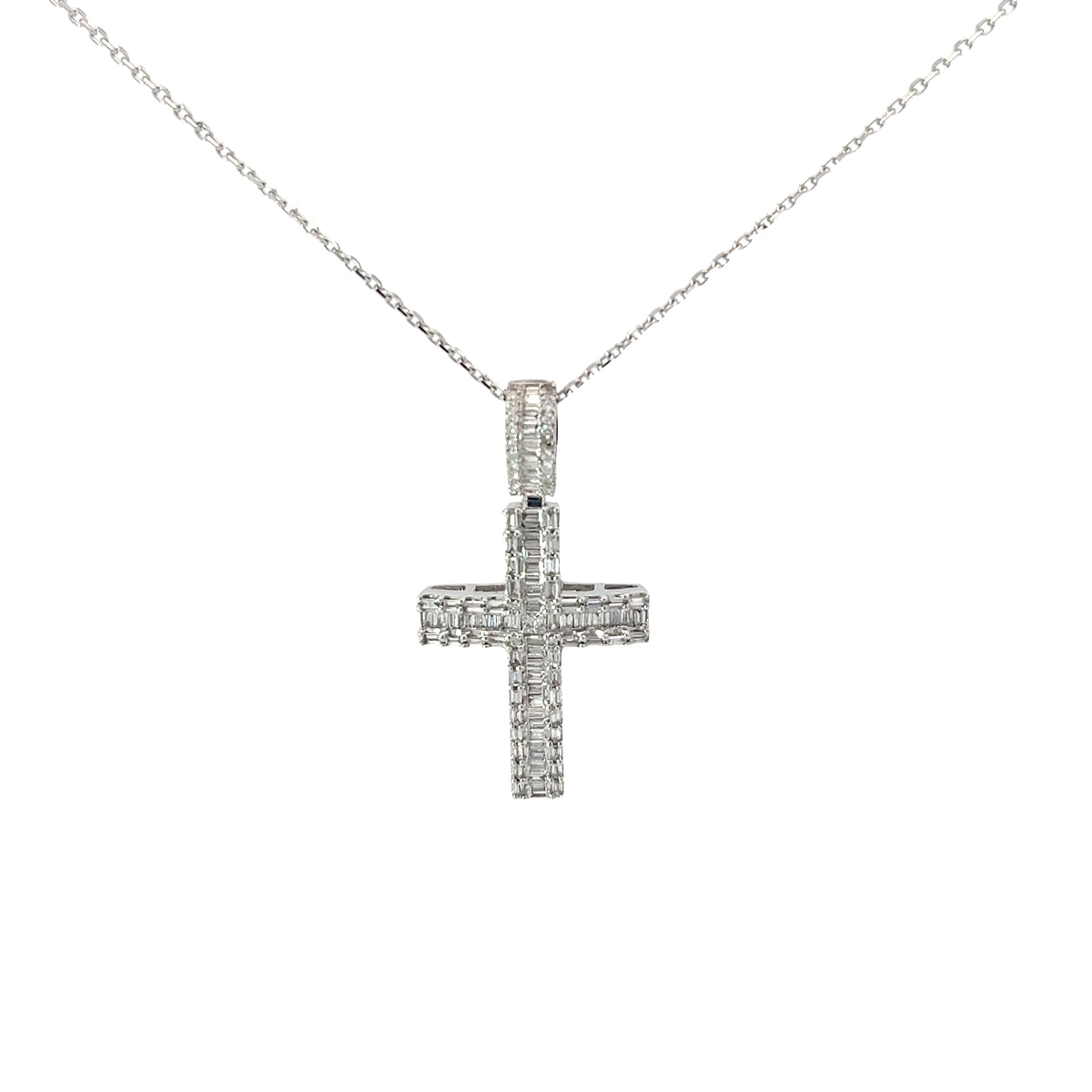 14k White Gold Diamond Cross Necklace
