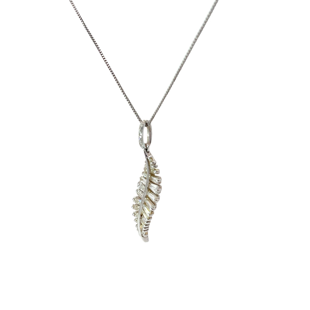 18k White Gold 1.84ct F VS2 Baguette Diamond Feather Necklace 20"inch