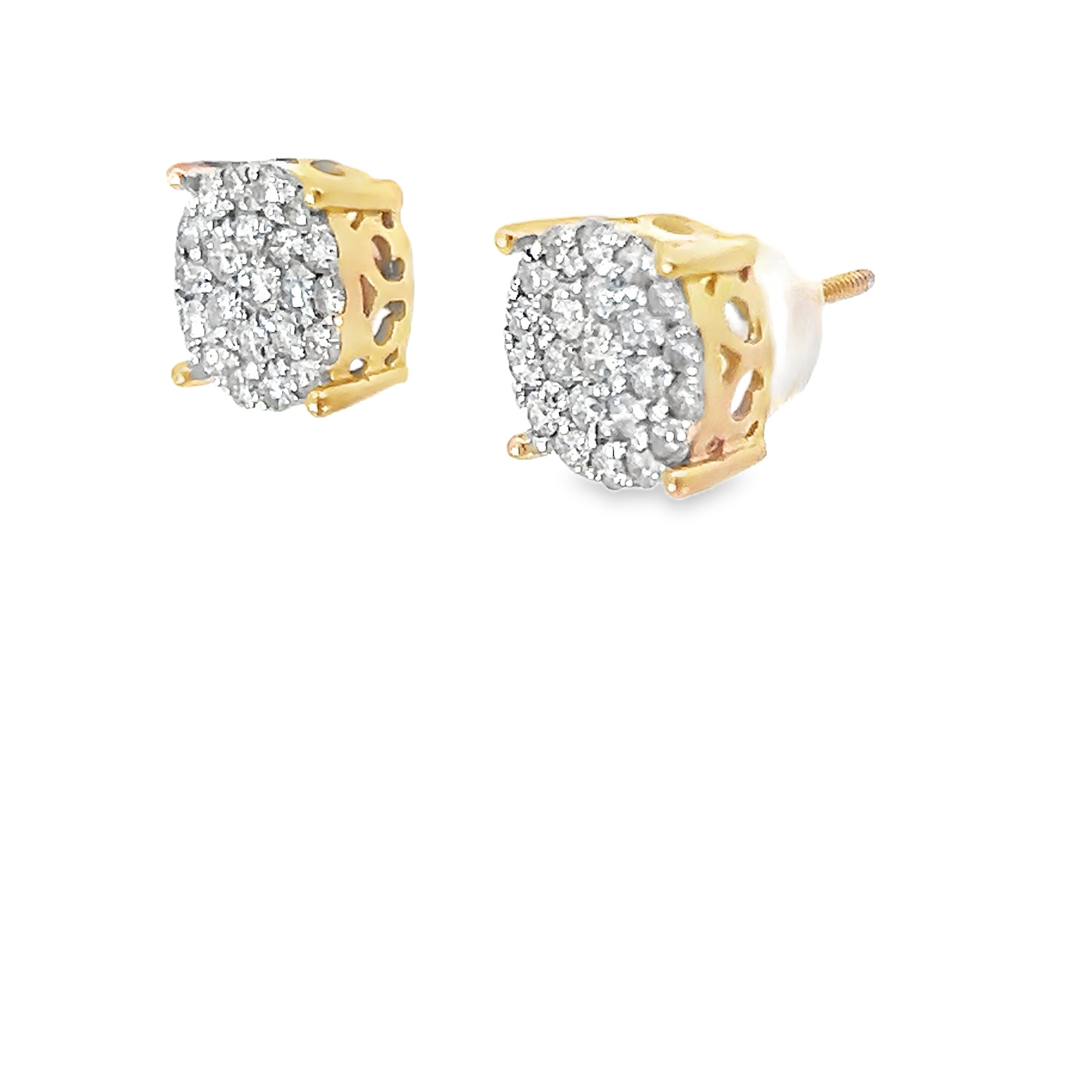10k Yellow Gold 1.00ct F SI1 Round Diamond Pave Set Stud Earrings 9mm
