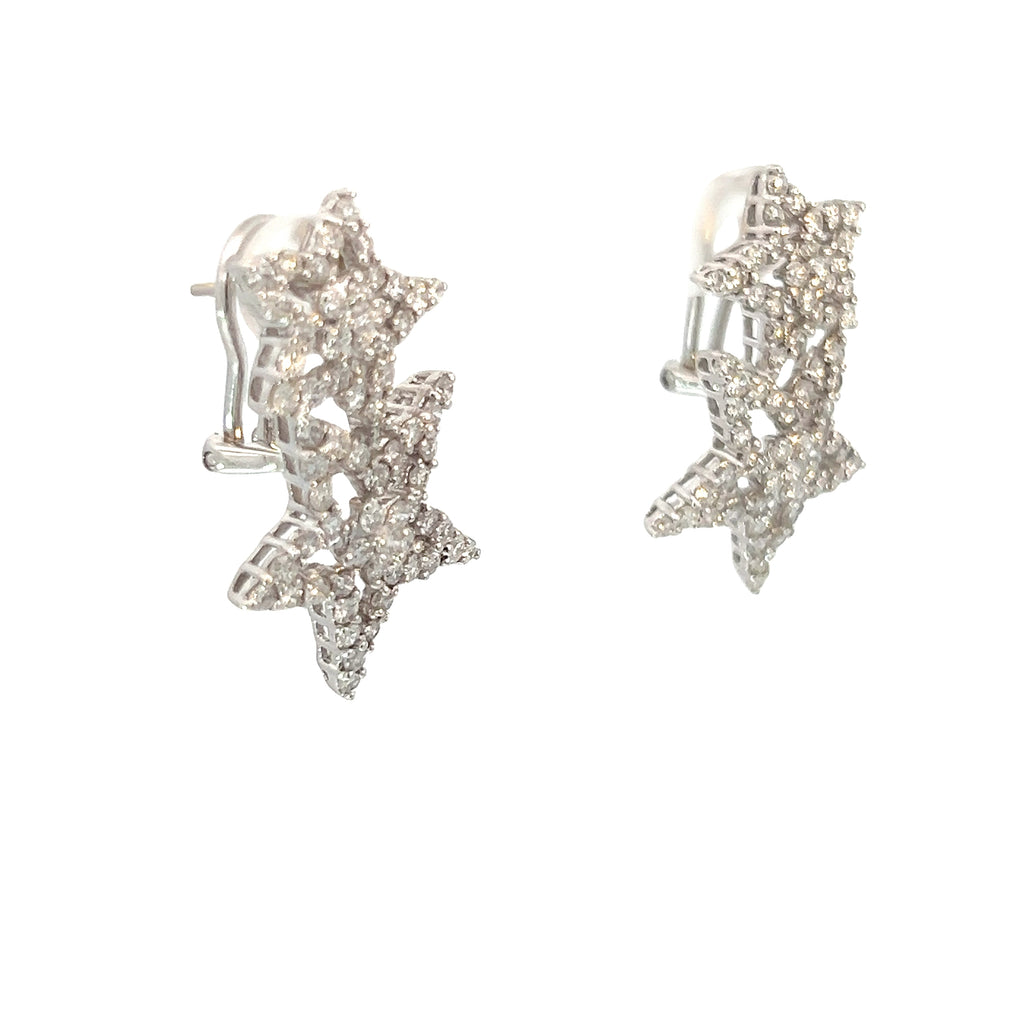 18k White Gold 1.50ct F VS2 Round Diamond Star Shape Omega Clip Earrings