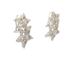 18k White Gold 1.50ct F VS2 Round Diamond Star Shape Omega Clip Earrings