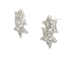 18k White Gold 1.50ct F VS2 Round Diamond Star Shape Omega Clip Earrings