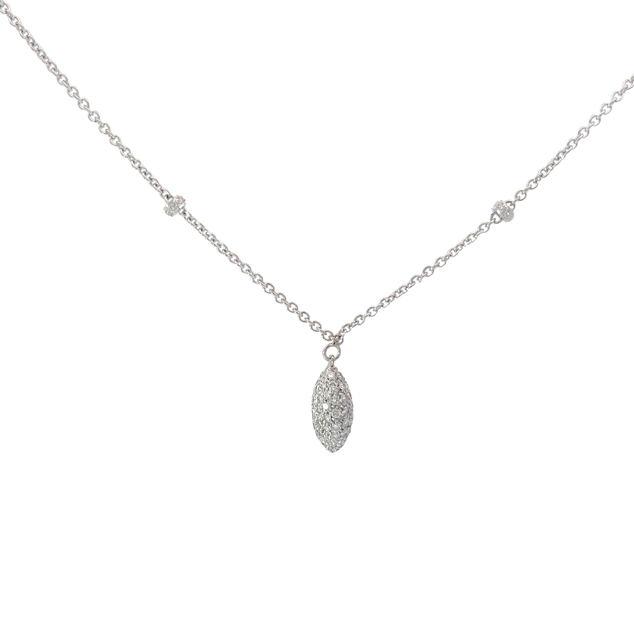 18k White Gold 1.25ct  E VS2 Round Diamond Pave Drop Chocker Necklace