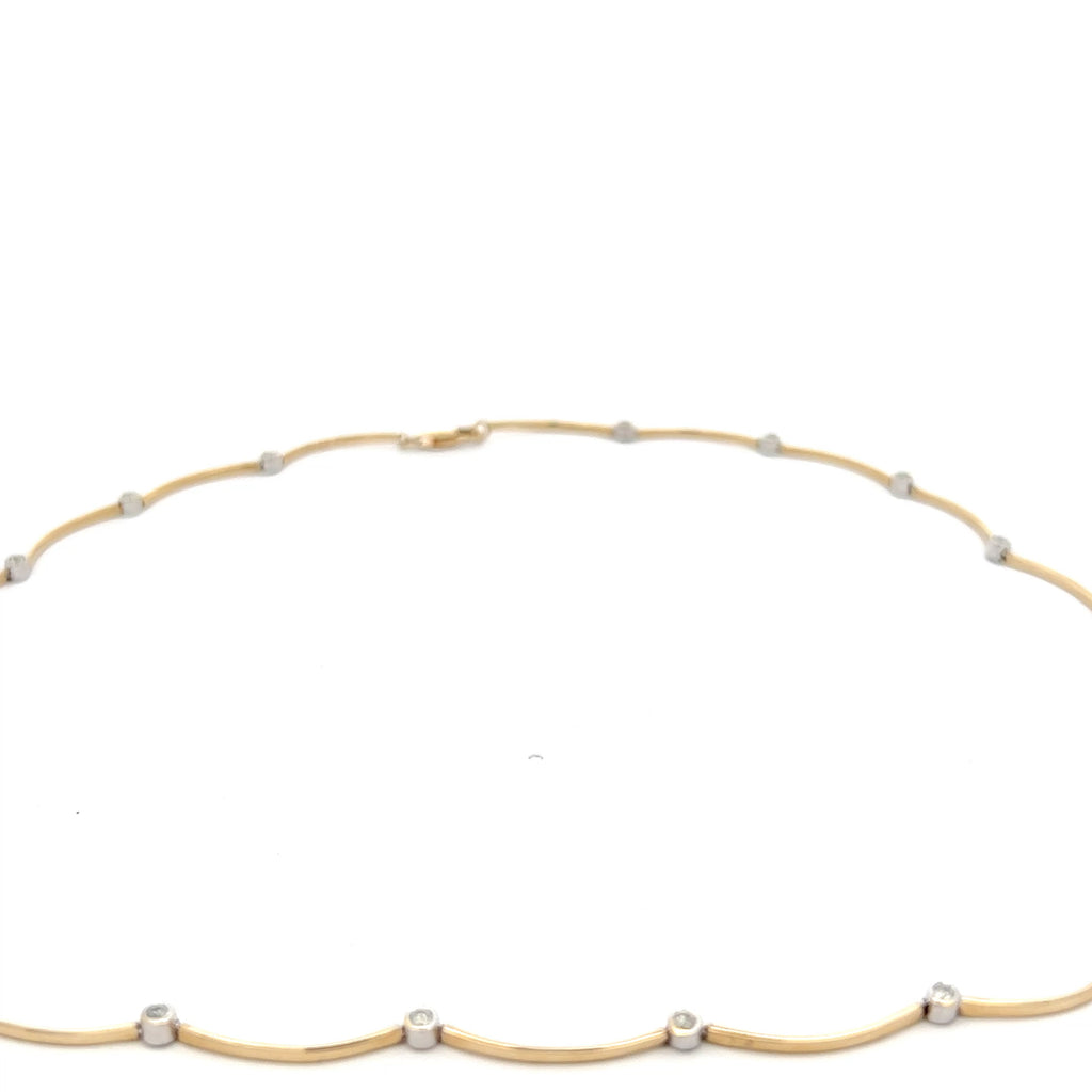 14k Yellow Gold .55ct G SI1 Round Diamond Bezel Set Bar Necklace 18" inch
