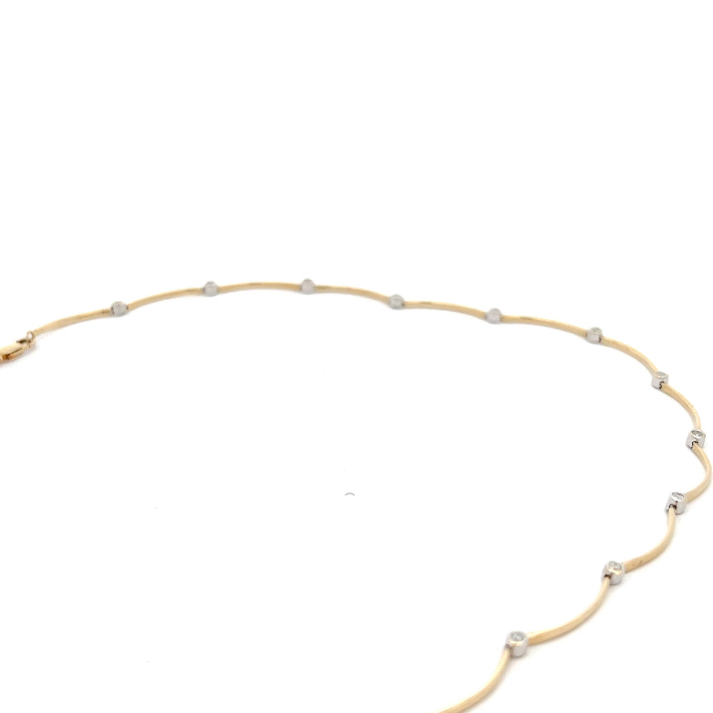 14k Yellow Gold .55ct G SI1 Round Diamond Bezel Set Bar Necklace 18" inch