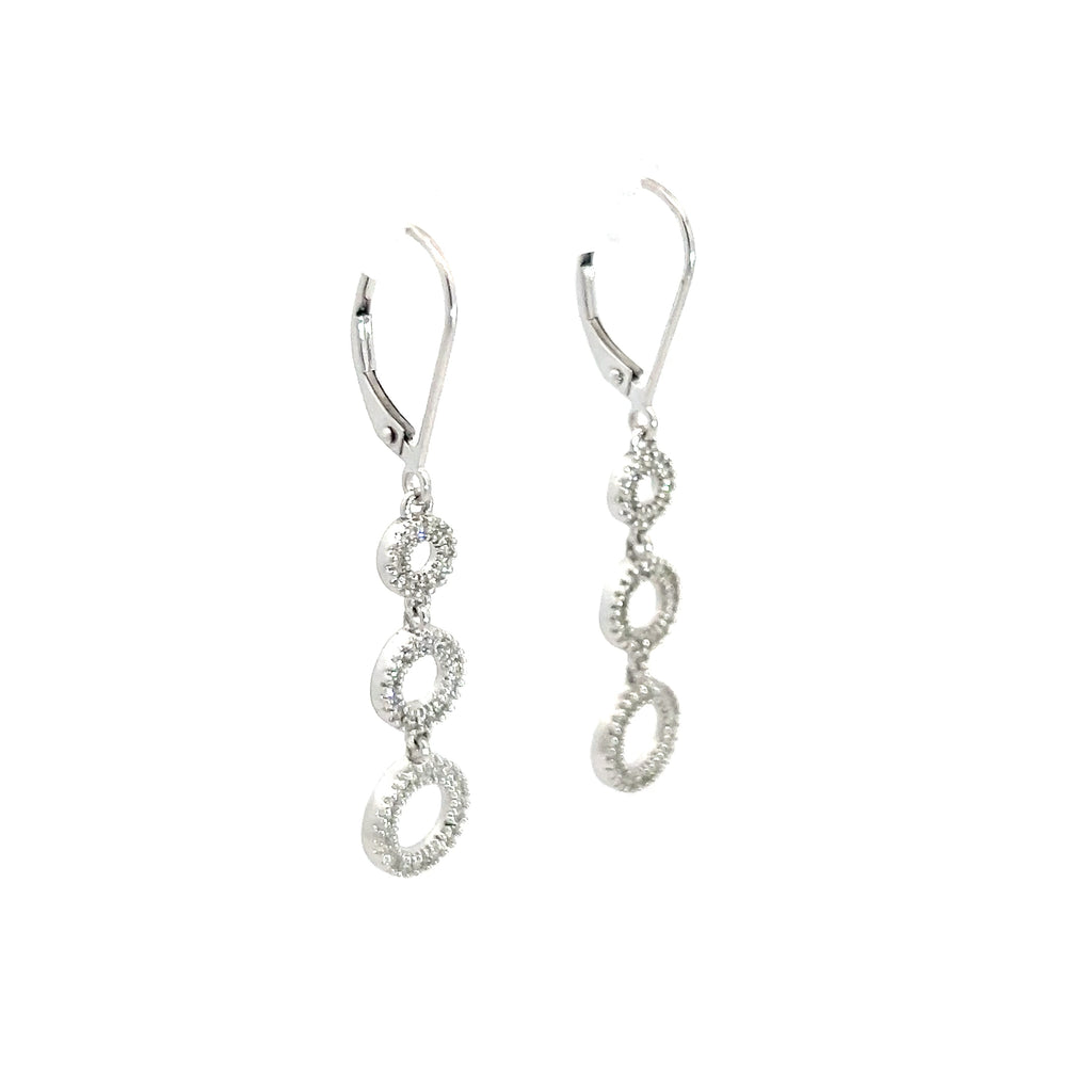 14k White Gold .50ct H SI2 Round Diamond Graduated Dangle Circle Earrings 1.5 Inches