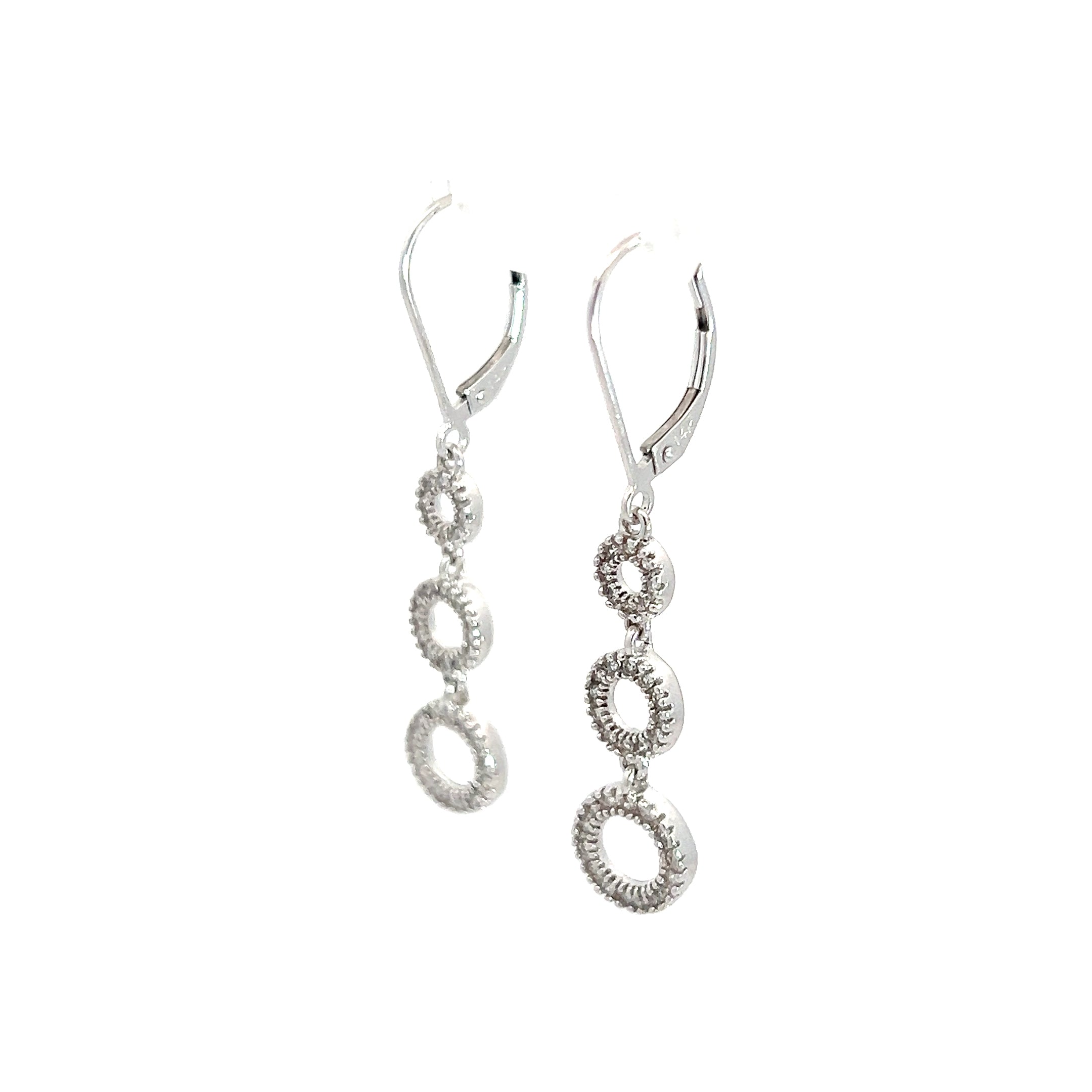 14k White Gold .50ct H SI2 Round Diamond Graduated Dangle Circle Earrings 1.5 Inches