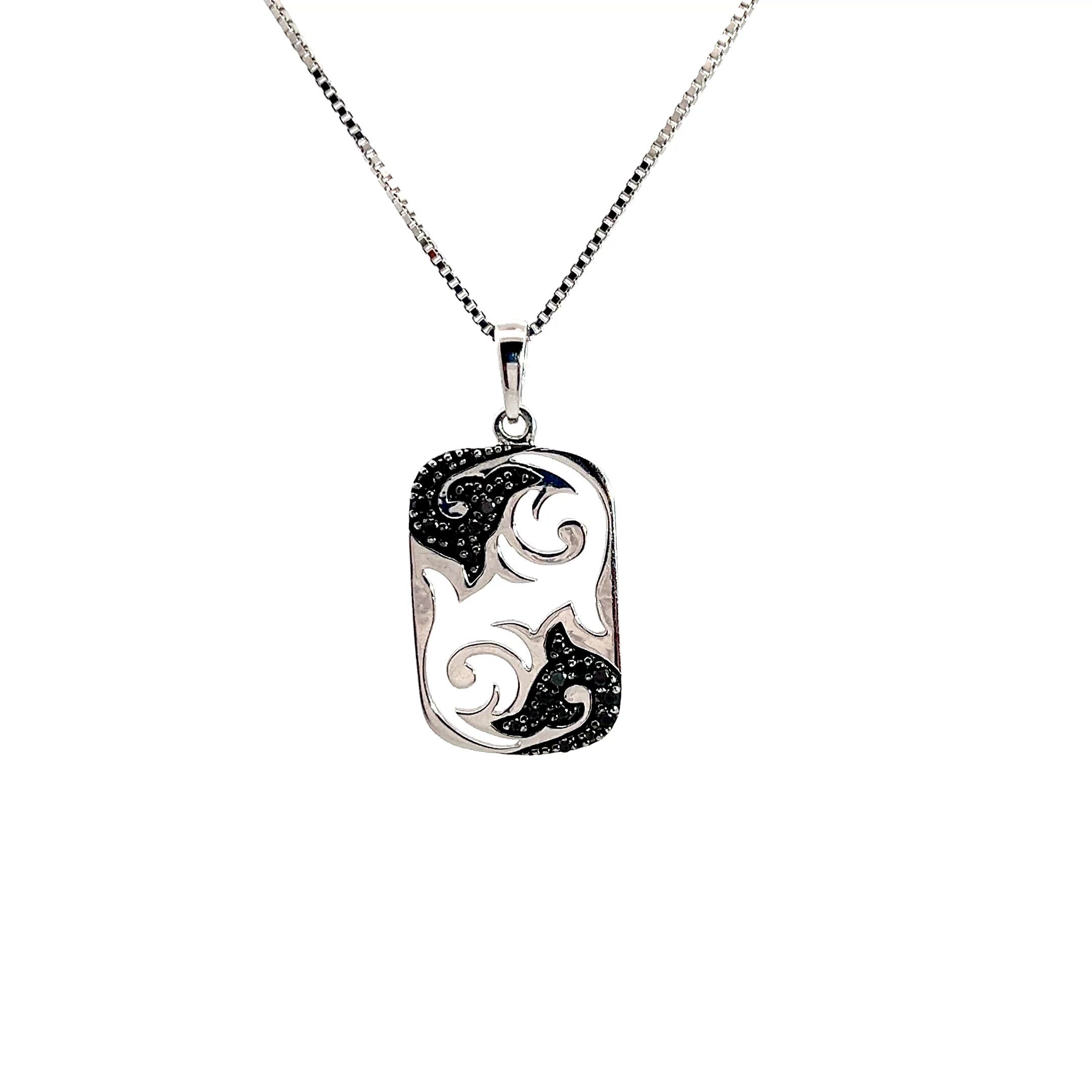 14k White Gold .25ct Black Round Diamond Dog Tag with Box Chain 5 Gram