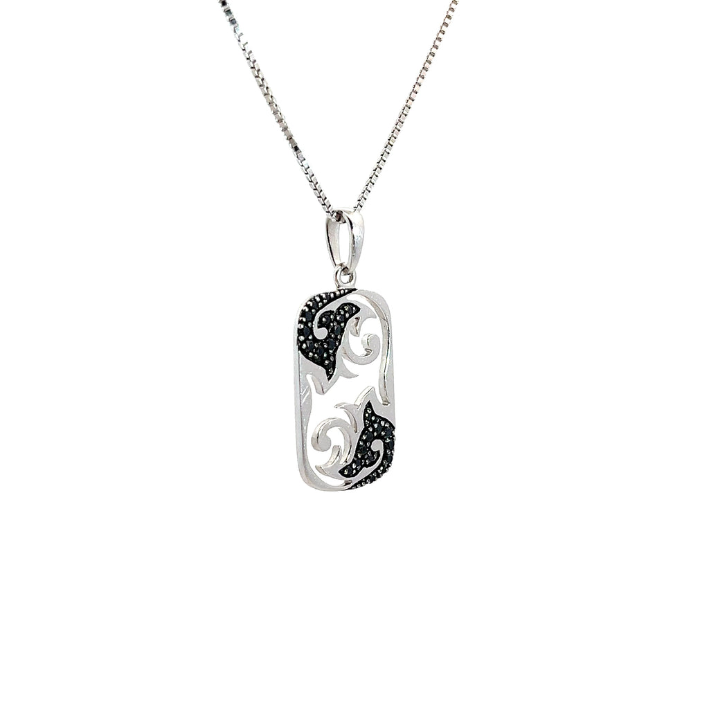 14k White Gold .25ct Black Round Diamond Dog Tag with Box Chain 5 Gram