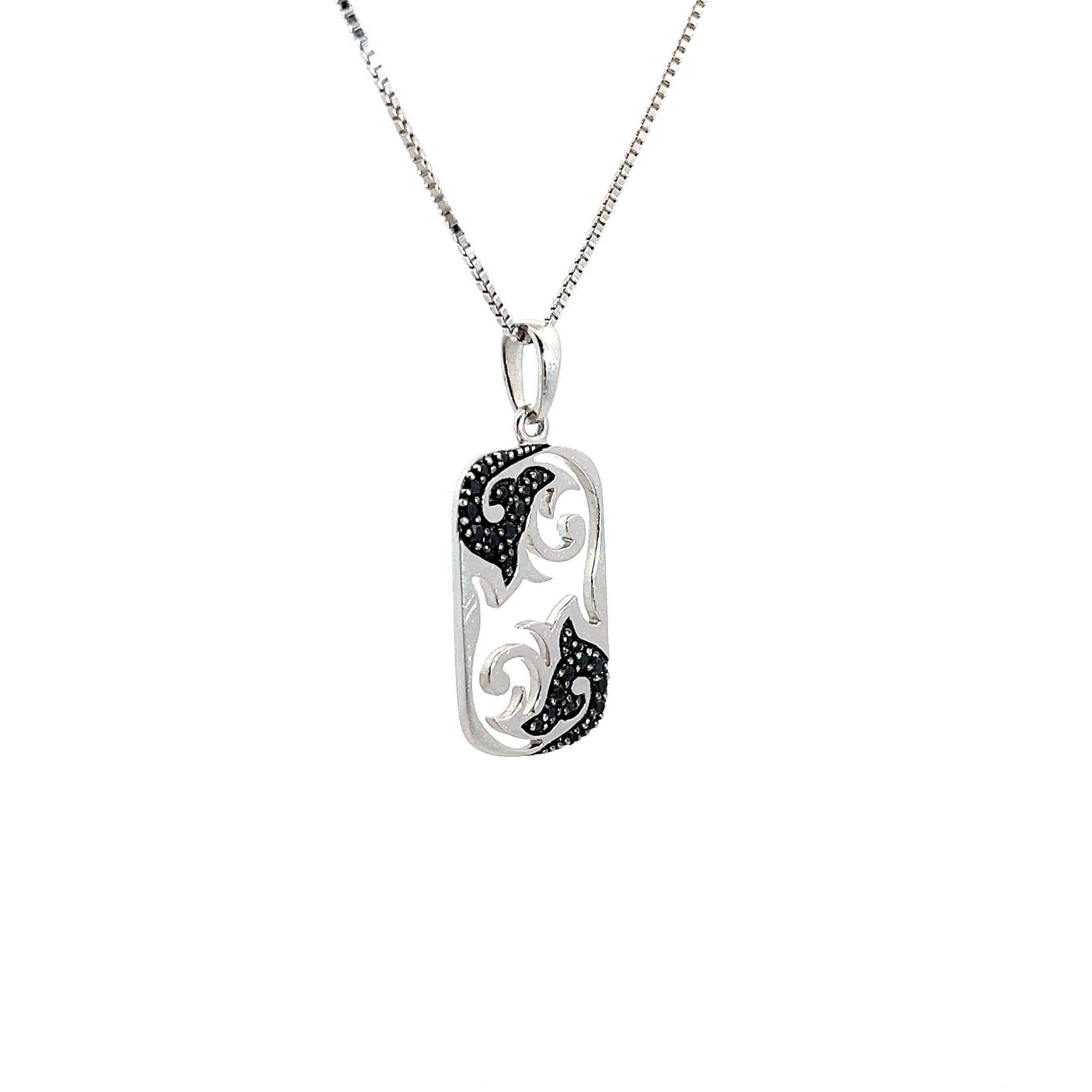 14k White Gold .25ct Black Round Diamond Dog Tag with Box Chain 5 Gram