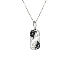 14k White Gold .25ct Black Round Diamond Dog Tag with Box Chain 5 Gram