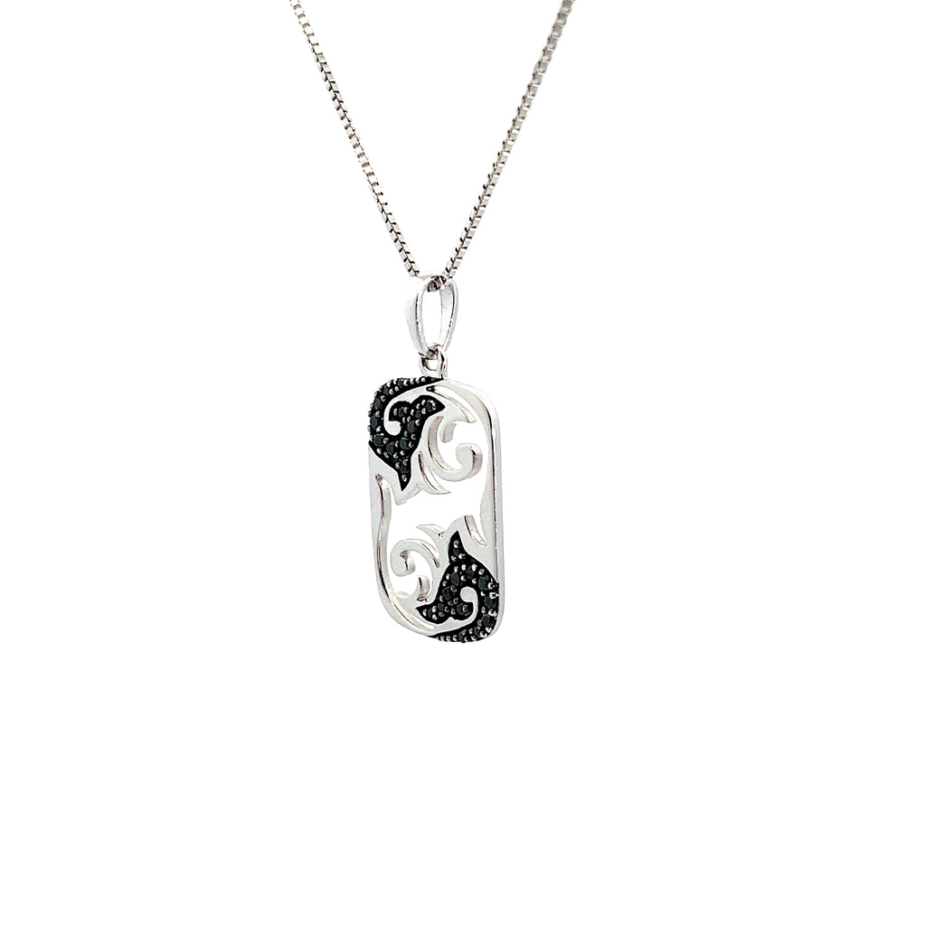 14k White Gold .25ct Black Round Diamond Dog Tag with Box Chain 5 Gram